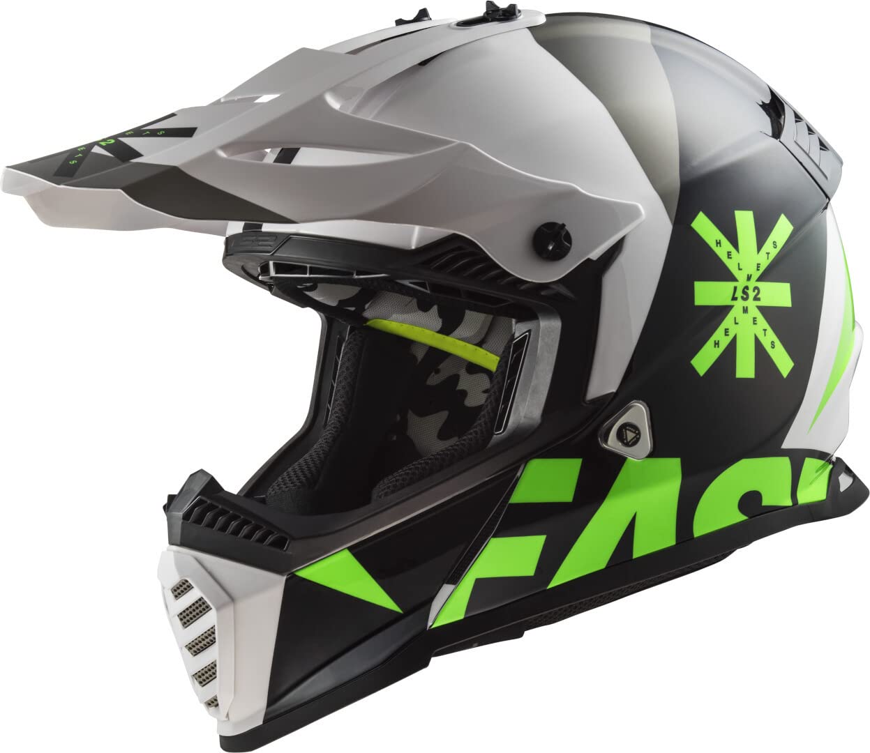 LS2 MX437 Fast Heavy Evo Motocross Helm (White/Black/Green,M (57/58)) von LS2