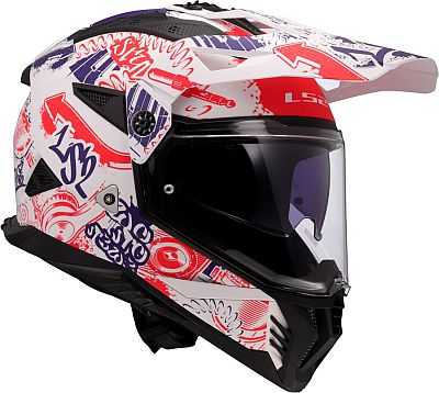 LS2 MX702 Pioneer II Fantasy, Endurohelm - Matt Weiß/Rot/Blau - S von LS2