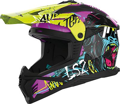 LS2 MX708 Fast II Gorilla, Motocrosshelm - Schwarz/Lila/Neon-Gelb - XS von LS2