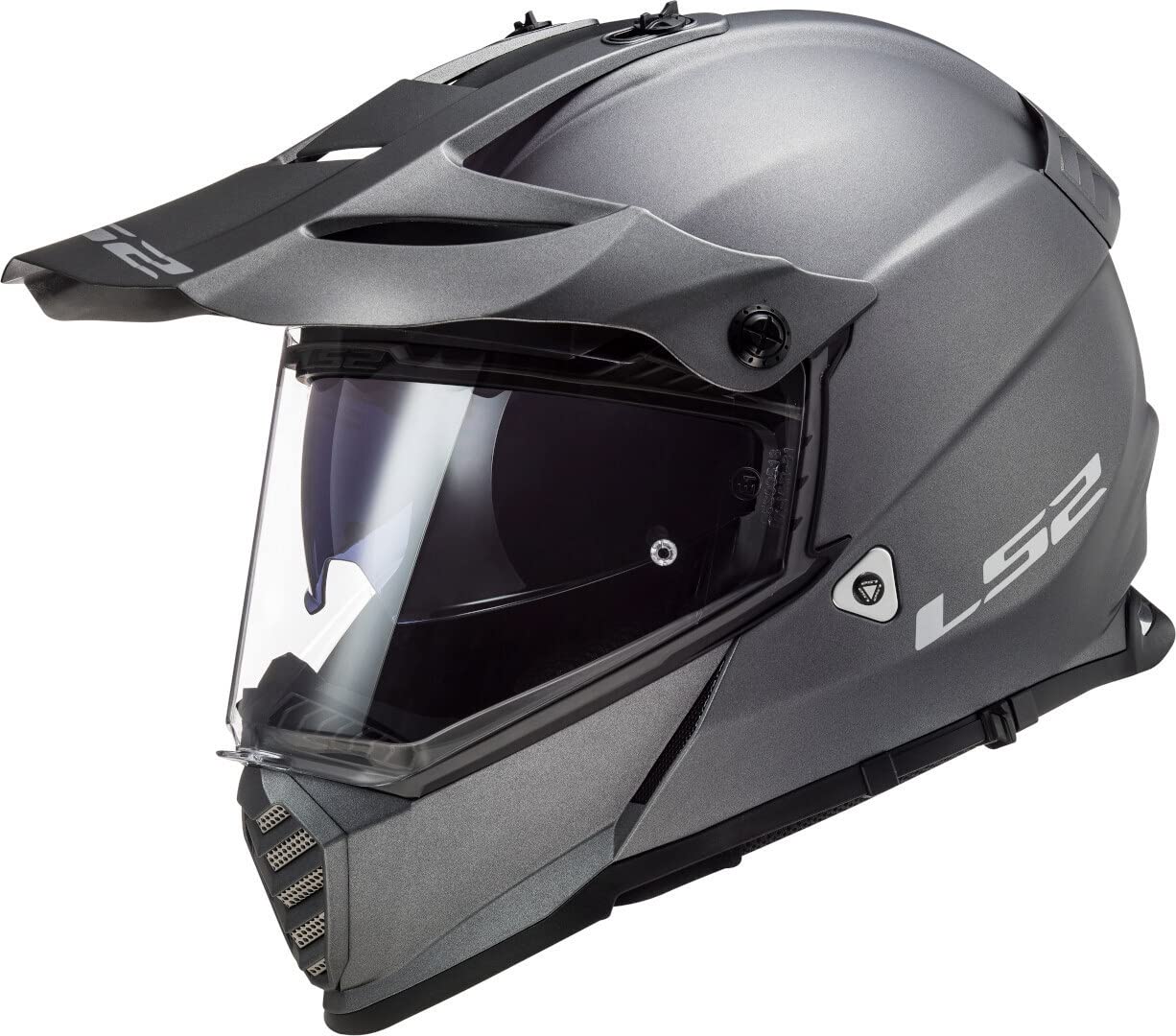 LS2 Helm Pioneer EVO Single Mono MX436 Titan matt Größe XXL | Klares Visier | Crosshelme | Ratsche | Kunststoff | geeignet für Mofa, Moped, Motorrad, Roller von LS2