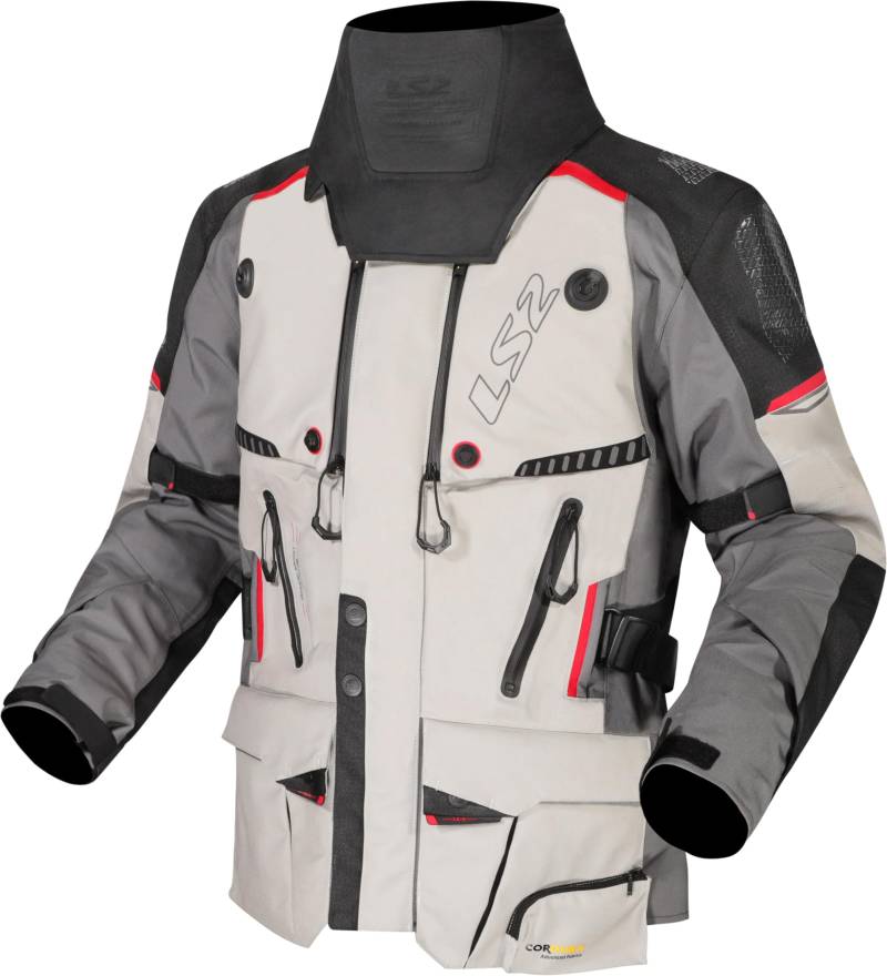 LS2 Motorradjacke Apollo Men wasserdichte Touringjacke 3-Lagen Laminat Schutzklasse AAA, GREY BLACK RED, XXL von LS2