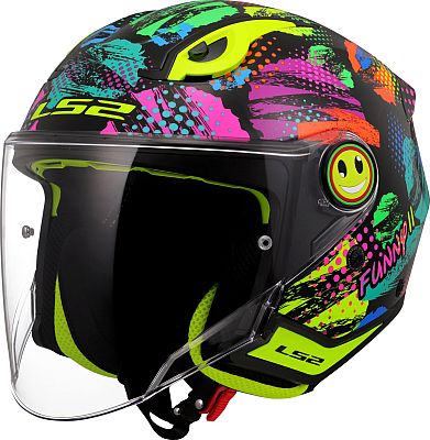LS2 OF622 Funny II Joy, Jethelm Kinder - Schwarz/Neon-Gelb/Pink - S von LS2