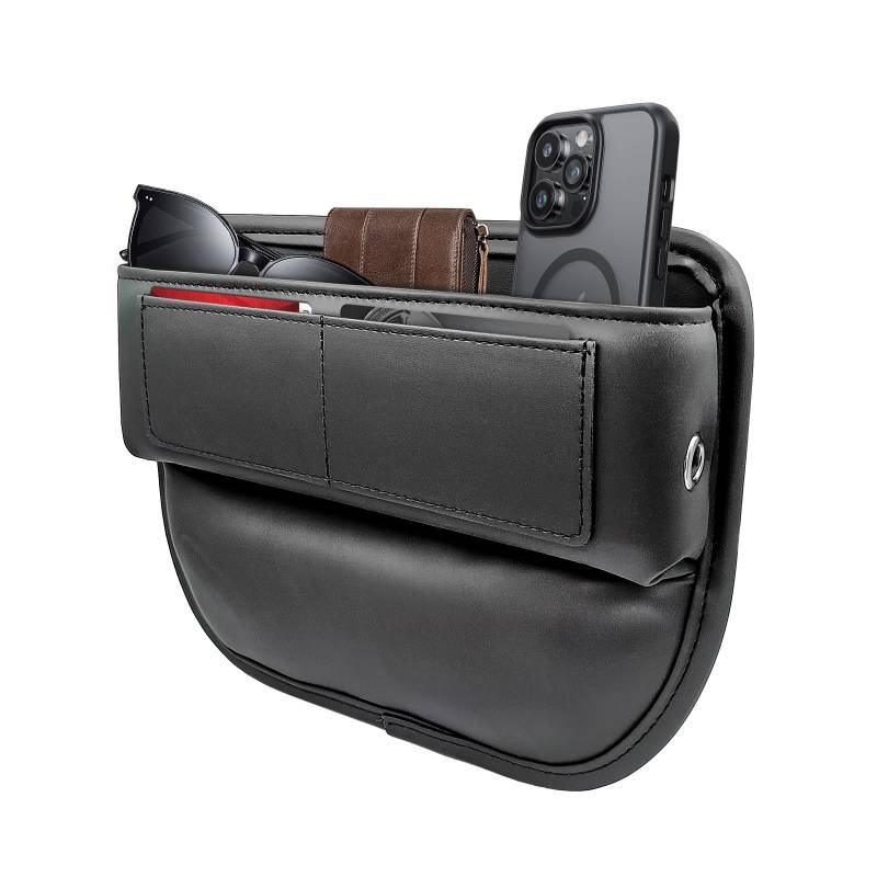 Autositz Lückenfüller, Sitzspaltfüller, Universal Car seat Gap Filler, Auto Organizer, Aufbewahrungsbox, Leder Autositz Lücken Kompatibel mit den meisten Bmw/Audi/Mercedes/Car/SUV/LKW-1P-schwarz von LSJX