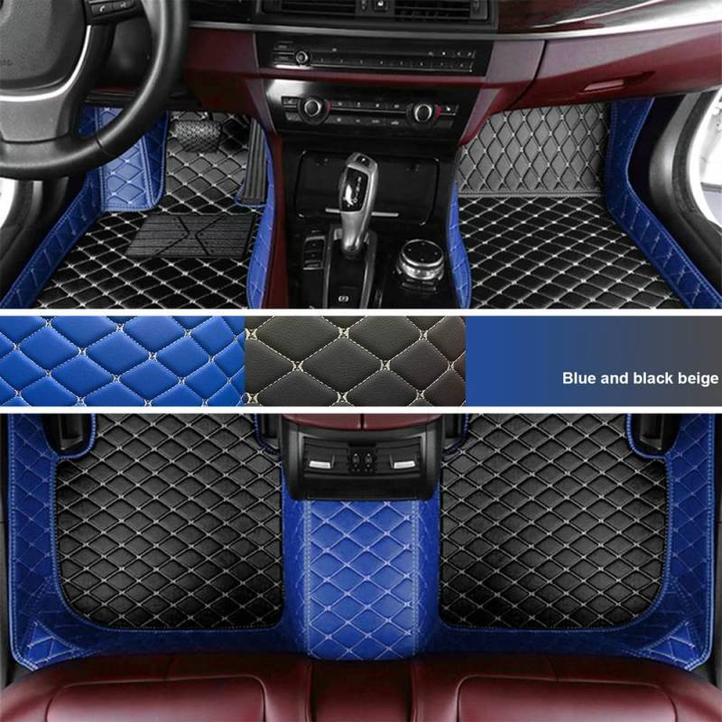 LSLYCN Auto Fußmatten Anpassen für 99% Stufenheck, Schrägheck, Coupe, Kombi, Cabriolet, Großraumlimousine Allwetter Fussmatten Set (Blau+Schwarz Beige, C-Doppelfarbe) von LSLYCN