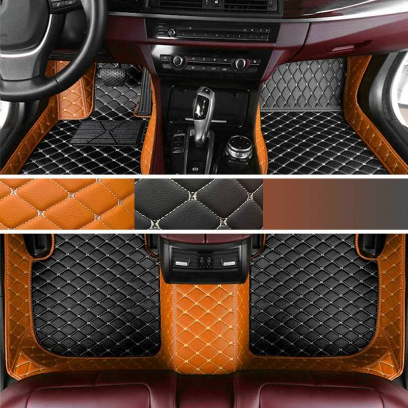 LSLYCN Auto Fußmatten Anpassen für 99% Stufenheck, Schrägheck, Coupe, Kombi, Cabriolet, Großraumlimousine Allwetter Fussmatten Set (Orange+Schwarz Beige, C-Doppelfarbe) von LSLYCN