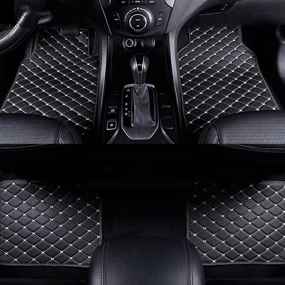4stück Leder Auto-Fußmatten für Hyundai Santa Fe 7seat 2014-2018(LHD), Custom Automatten Anti-Kratz Wasserdicht Bodenmatten Teppiche Matten Zubehör,C/Black-beige von LTSRLL
