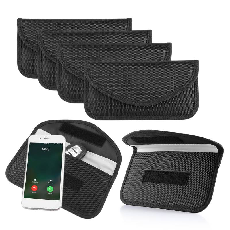 LTXDJ 4 Stück Signal Blocking Bag, Shielding Pouch Brieftasche Hülle Handy-Sicherheitstasche Anti-Tracking Anti-Spionage Anti-GPS für ID-Karte/Bankkarte und Autoschlüssel, Schwarz (4 Stück) von LTXDJ