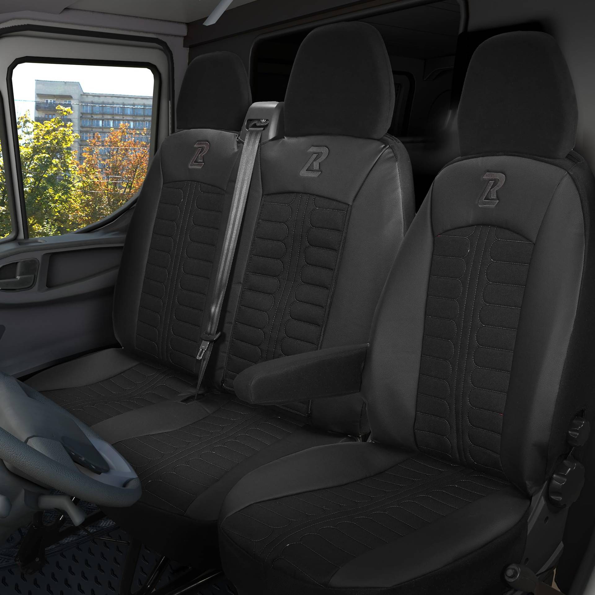 LUCARO Sitzbezüge Auto Tornado für FIAT Ducato, Peugeot Boxer, Citroen Jumper, Opel Movano C, RAM Promaster - Sitzbezug Set 1+2 - Auto Sitzbezüge Schwarz - Auto Zubehör - Schonbezug Autositz Vorne LUCARO Sitzbezüge Auto Tornado für FIAT Ducato, Peugeot Boxer, Citroen Jumper, Opel Movano C, RAM Promaster - Sitzbezug Set 1+2 - Auto Sitzbezüge Schwarz - Auto Zubehör - Schonbezug Autositz Vorne von LUCARO