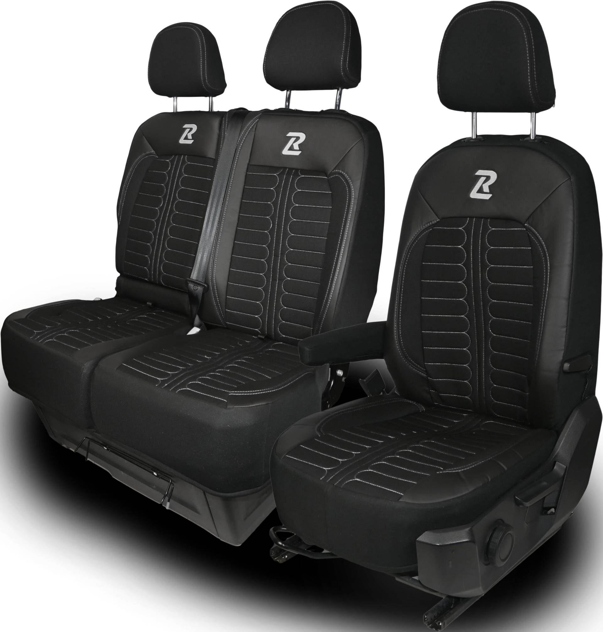 LUCARO Sitzbezügesets für Volkswagen Crafter 2, Man TGE, 1+2 - Auto Sitzbezüge Schwarz Grau - Schonbezüge für Autositze 2+1 - Ergonomische Sitzbezüge - Car Seat Cover - Öko-Leder-Sessel von LUCARO