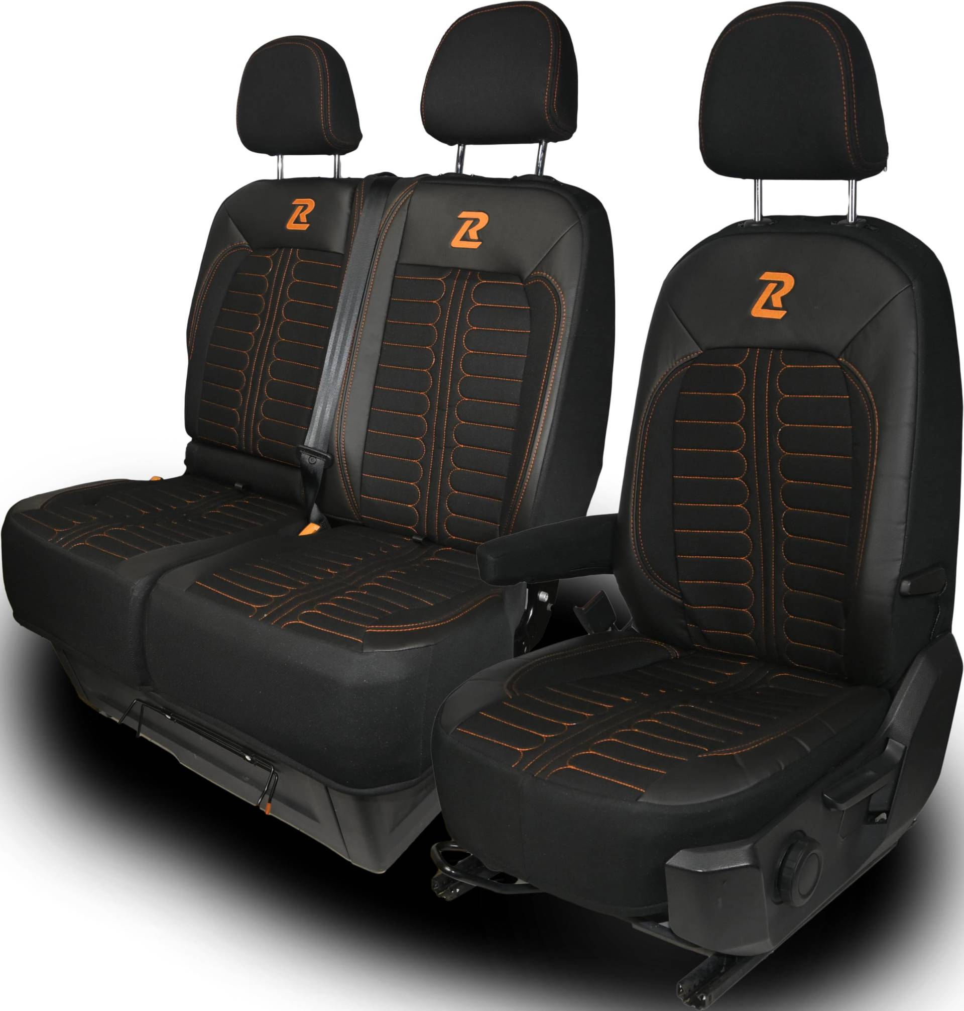 LUCARO Sitzbezügesets für Volkswagen Crafter 2, Man TGE, 1+2 - Auto Sitzbezüge Schwarz Orange - Schonbezüge für Autositze 2+1 - Ergonomische Sitzbezüge - Car Seat Cover - Öko-Leder-Sessel von LUCARO