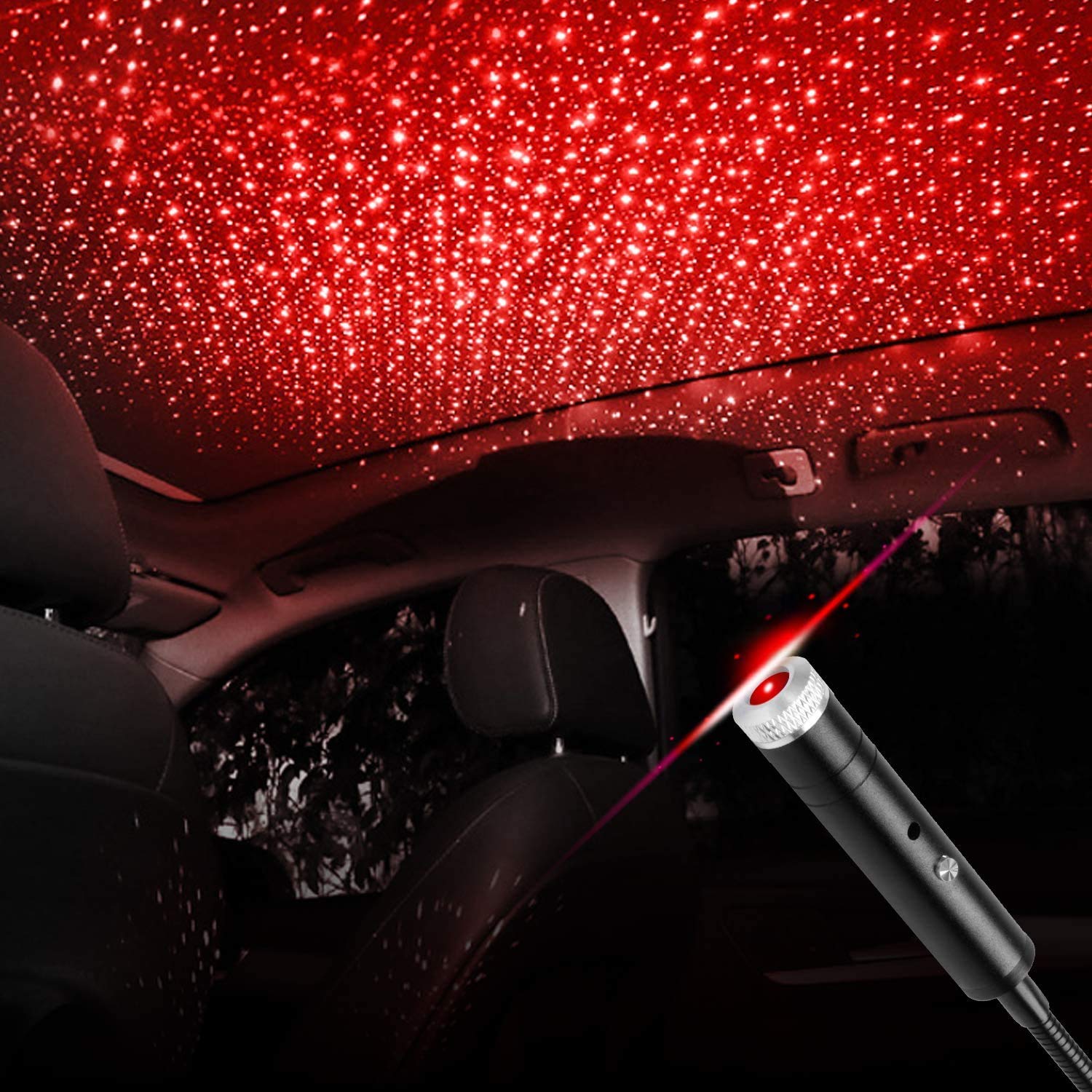 Auto Atmosphäre Licht Innenraum Atmosphäre Sternenlicht,USB Mini Auto Decke Starlight Projection Licht,Romantisches Auto-/Dachprojektor-Licht,USB-Nachtlicht,Romantische Dekoratives Licht (rot) von LUCKKY