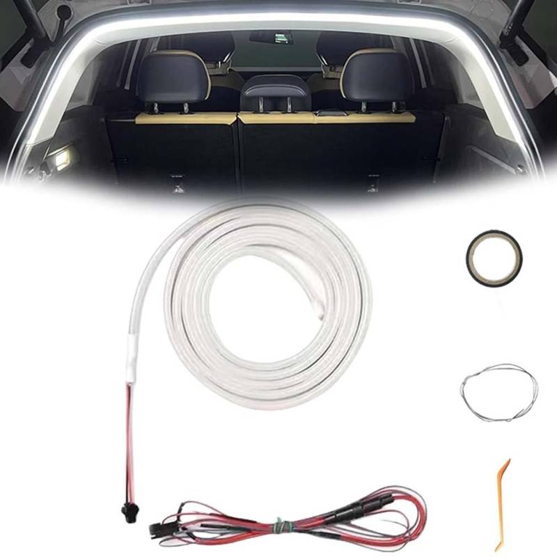 Dynamic Flowing Car Trunk Light Strip, 4M LED-Lichtstreifen für LKW, Auto-Kofferraum Lichtstreifen, Flexible Silikon LED Streifen Licht Für Auto Kofferraum Innenbeleuchtung Dekoration (White) von LUCKKY