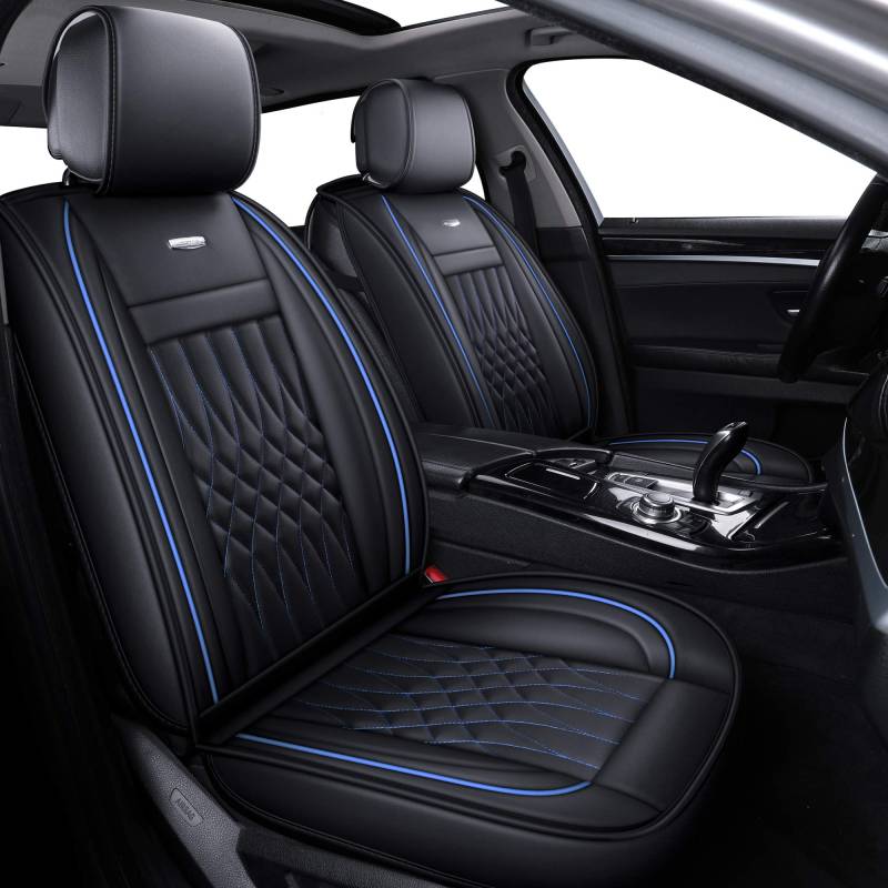LUCKYMAN CLUB Autositzbezüge mit wasserdichtem Leder, passend für die meisten Limousinen SUV wie Hyundai Elentra Sonata Tucson Chevy Equinox Ford Nissan Kia VW Honda CRV Mazda6 Toyota Schwarz LFJ-1 von LUCKYMAN CLUB
