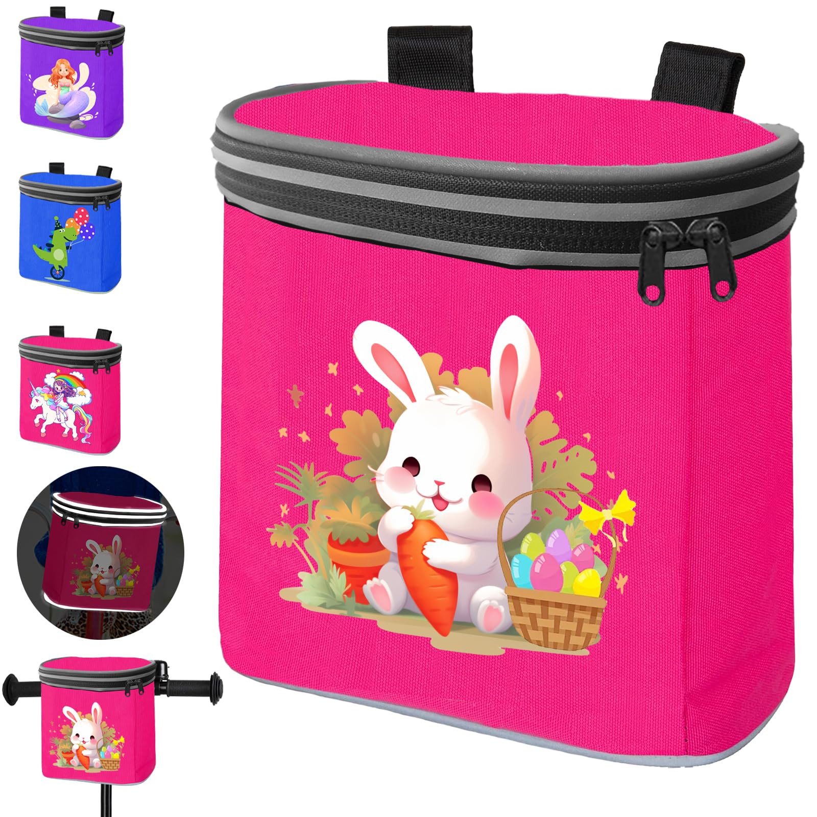 LUKIUP Kinder Lenkertasche, Fahrradtasche Kinderfahrrad mit Innentasche, Abnehmbarer Deckel, Fahrrad-Tasche für den Lenker mit Reflektoren, Sicherer Halt Dank Klettverschluss. (Kaninchen) von LUKIUP