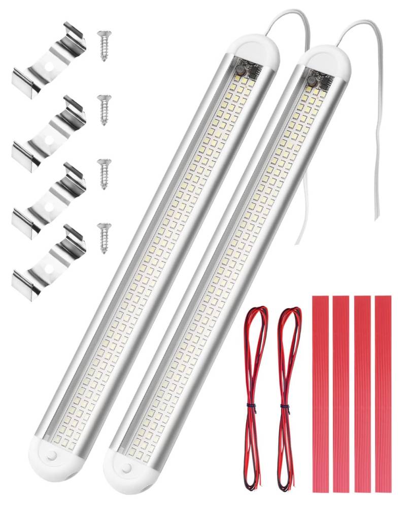 2 PCS 120 LED Streifen 12V LED Lampe 7W 1200LM LED Innenbeleuchtung mit 2 Verlängerungskabeln Schalter LED Leiste für Auto LKW Wohnmobil Van Boat Küche von LUNEKUCK