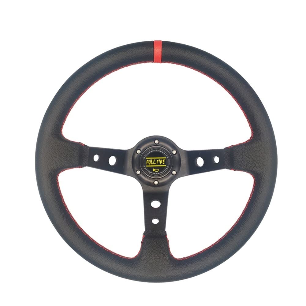 Sportlenkrad Universal 35. 0mm Wildleder Lenkrad Leder Lenkrad Drift Racing Typ Wildleder/Pvc. Stil SportlenkräDer (Color : PVC-black red) von LUOSHUO