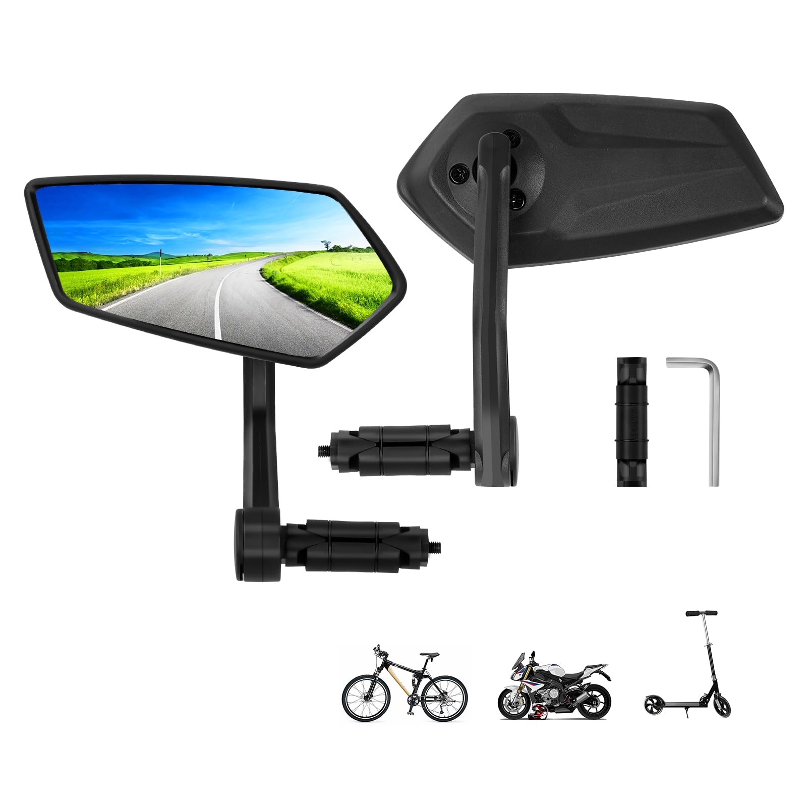 Fahrradspiegel für E-Bike Links, Fahrradspiegel für Lenker, Fahradspiegel Lenker Links Ebike, HD Schlagfestes Echtglas Spiegelfläche, für E-Bike Universal 15-20mm (Links + Rechts Lenkerende) von LURICO