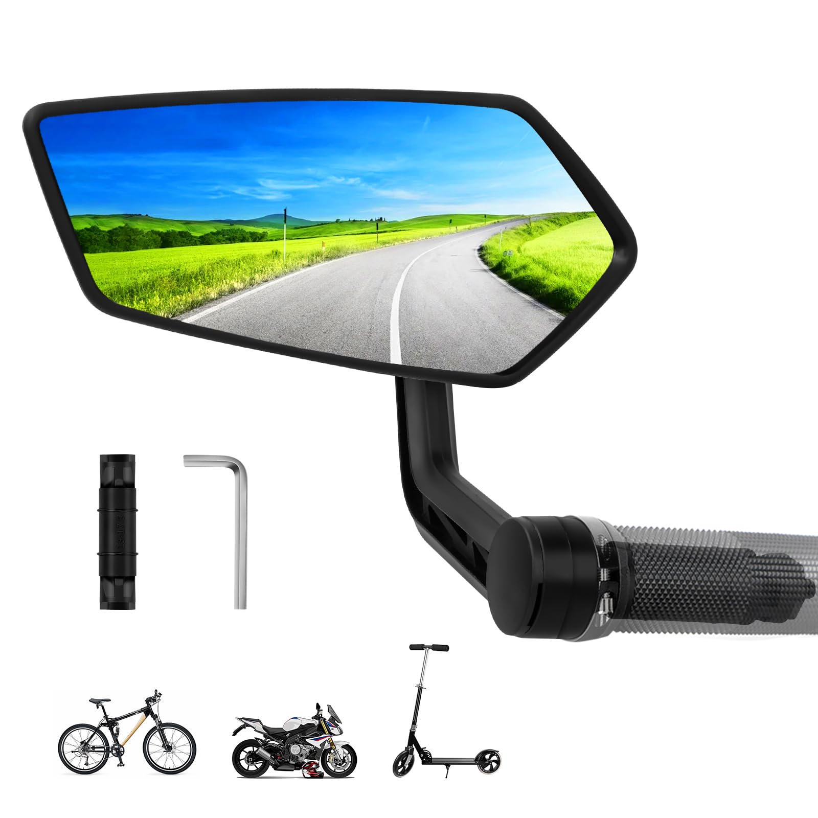 Fahrradspiegel für E-Bike Links, Fahrradspiegel für Lenker, Fahradspiegel Lenker Links Ebike, HD Schlagfestes Echtglas Spiegelfläche, für E-Bike Universal 15-20mm (Links Lenkerende) von LURICO