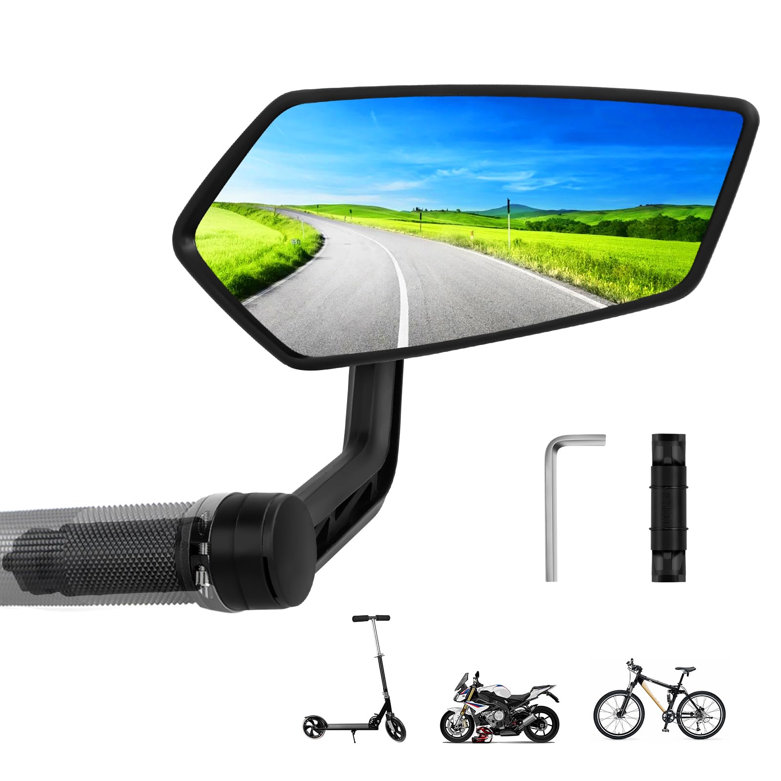 Fahrradspiegel für E-Bike Links, Fahrradspiegel für Lenker, Fahradspiegel Lenker Links Ebike, HD Schlagfestes Echtglas Spiegelfläche, für E-Bike Universal 15-20mm (Rechts Lenkerende) von LURICO