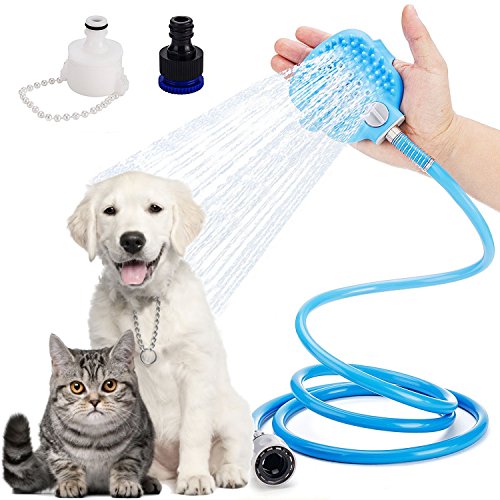 Haustier Duschkopf, LURICO Haustier Dusche Sprayer mit Bürste, Pet Bathing Tool Hundbadgerät mit EIN/AUS-Schalter für Hund, Katze, Pferd Innen-/Außenpflege, Massage mit 8 Fuß Schlauch und 2 Schlauchadapter von LURICO