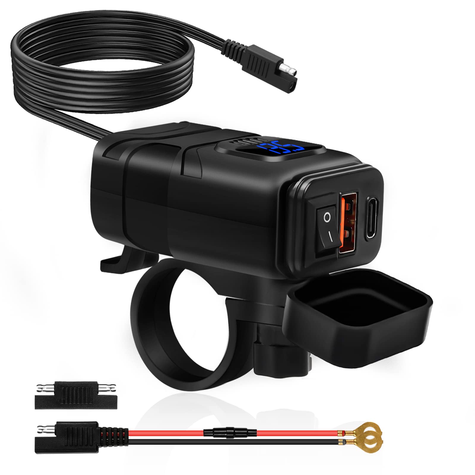 Motorrad USB Steckdose, USB Steckdose Motorrad, QC3.0 PD Type-C & USB, USB Motorrad Steckdose Wasserdicht, mit Independent Schalter und LED Voltmeter, für 12~24V Motorrad Wohnmobil KFZ Boot von LURICO