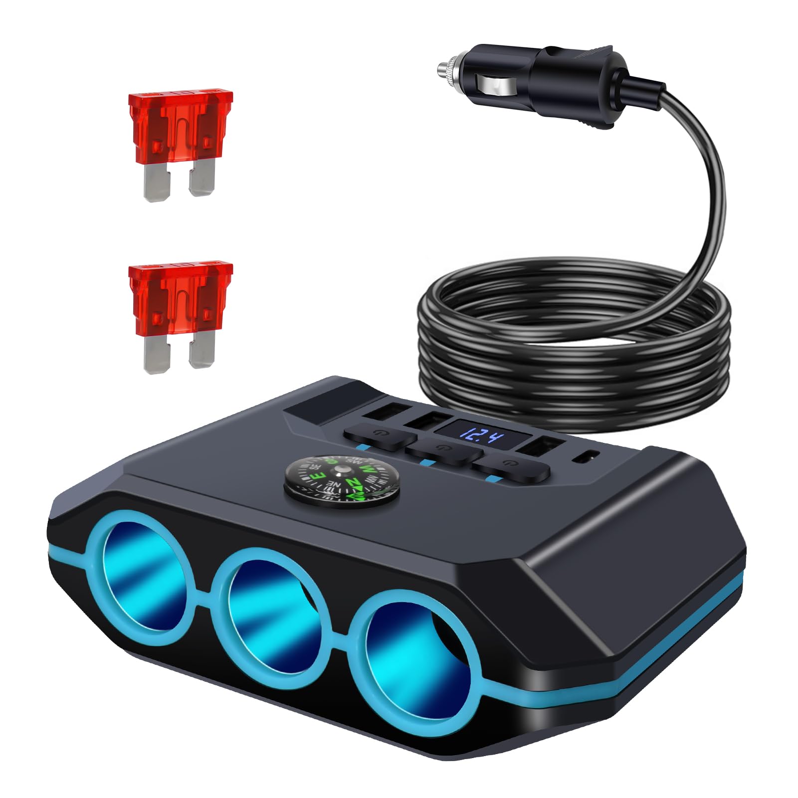 Zigarettenanzünder Verteiler 7 in 1, 12V Verteiler, USB Steckdose 12V, Adapter Auto Zigarettenanzünder Adapter, Separatem Schalter und LED Voltmeter, für Phone, Tablet, Dash Kamera, Sitzheizung Zigarettenanzünder Verteiler 7 in 1, 12V Verteiler, USB Steckdose 12V, Adapter Auto Zigarettenanzünder Adapter, Separatem Schalter und LED Voltmeter, für Phone, Tablet, Dash Kamera, Sitzheizung von LURICO
