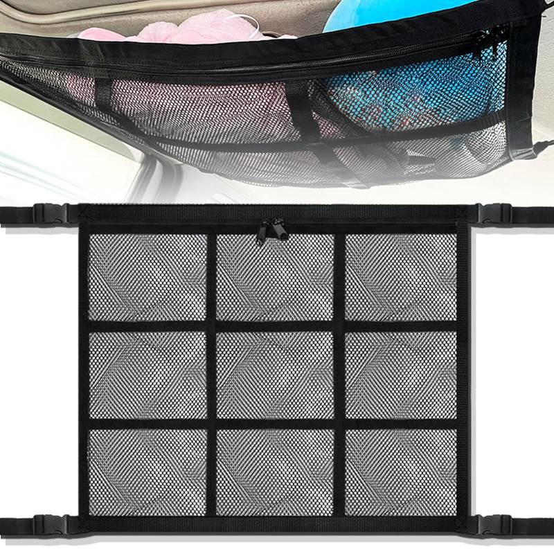 LURNODY Gepäcknetz Auto, 78X53cm, Polyester, Schwarz, Universell für Auto, SUV, Jeep, LKW, Schnallenbefestigung von LURNODY