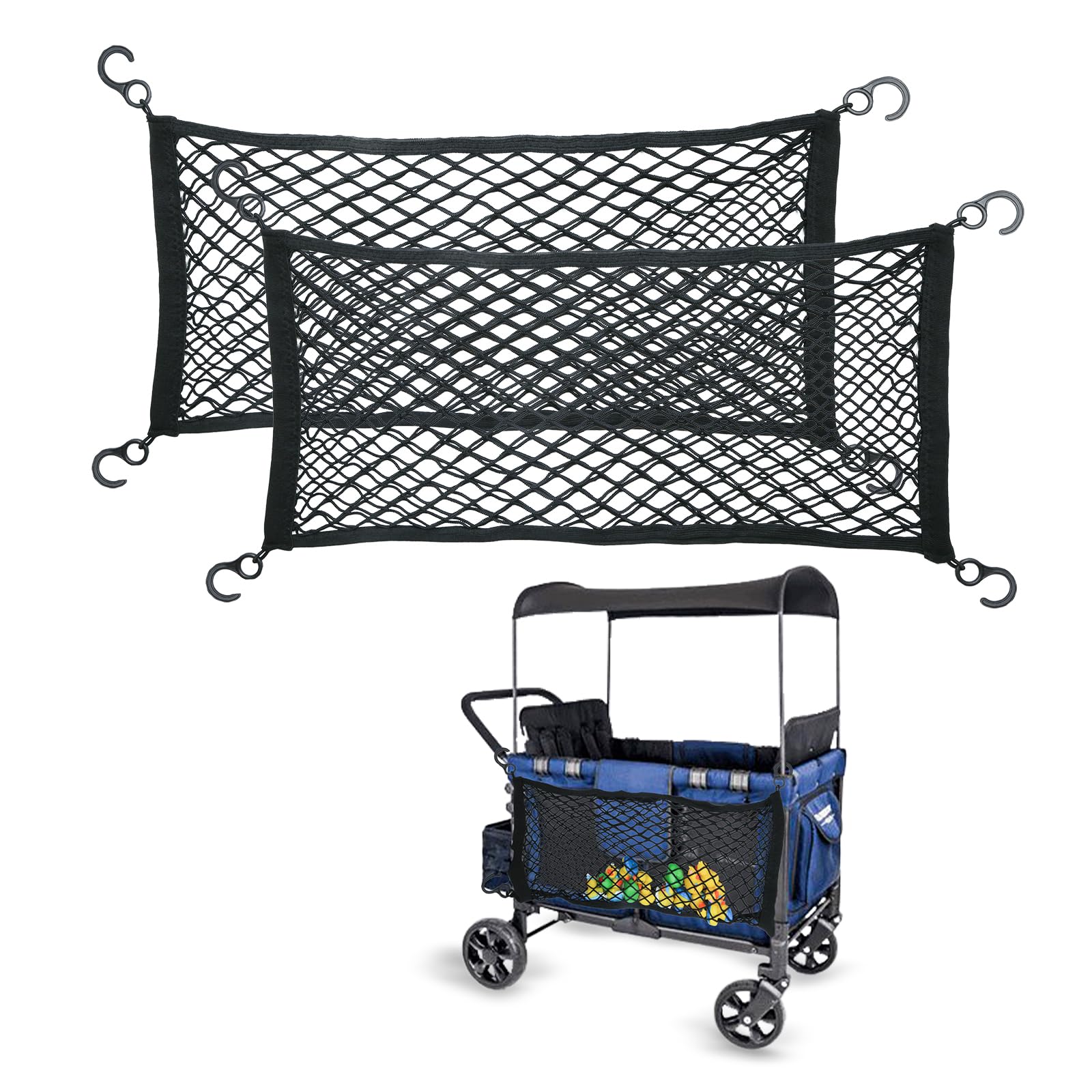 2 Stück Gepäcknetz Kinderwagencknetz, Strapazierfähig Kinderwagen Gepäcknetz Dehnbar Kinderwagen Gepäcknetztasche für große Kapazität Kompatibel mit WONDERFOLD Allen Modellen der W-Serie (Schwar von LUTER