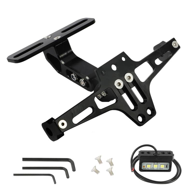 Motorrad-Kennzeichenhalter, Universal Motorcycle Fender Eliminator with LED Light CNC Aluminum Motorcycle License Plate Bracket Motorcycle License Plate Holder von LUTIFIX