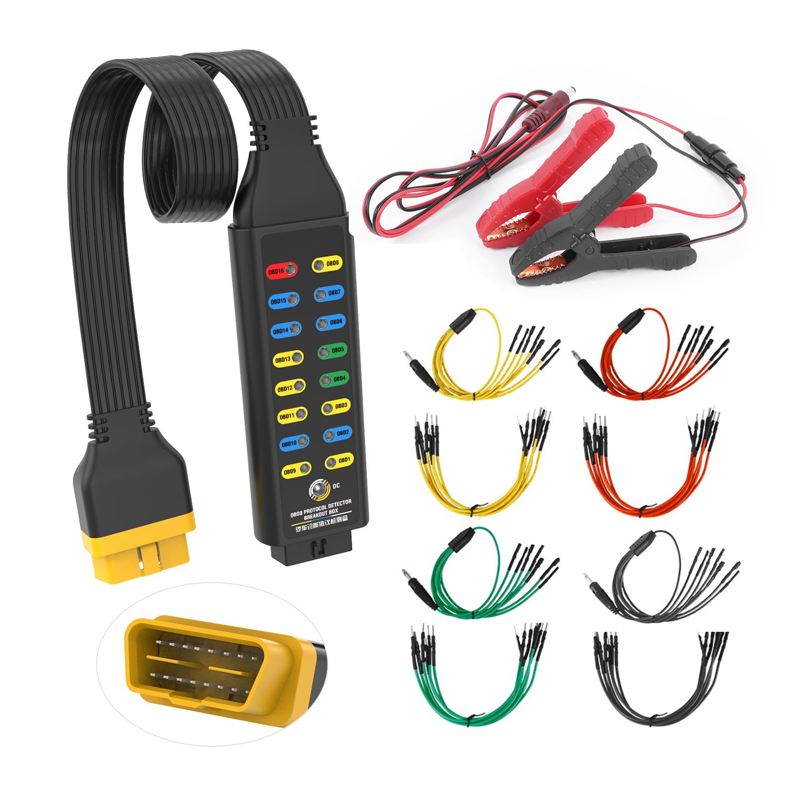 OBD2-Breakout-Box, Automotive-OBDII-Protokolldetektor, Kommunikations-/Strom-/Bodenerkennungs-Breakout-Box, 16-polig, CAN, 17,7 Zoll, Kabelfehlerdiagnose-Scan-Tool mit Universal-Kabelbrücke und Clips OBD2-Breakout-Box, Automotive-OBDII-Protokolldetektor, Kommunikations-/Strom-/Bodenerkennungs-Breakout-Box, 16-polig, CAN, 17,7 Zoll, Kabelfehlerdiagnose-Scan-Tool mit Universal-Kabelbrücke und Clips von LUTIFIX