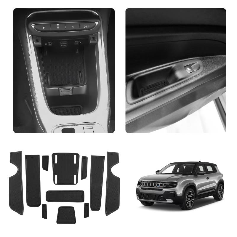 LUWU Auto rutschfeste Gummimatten Kompatibel mit Jeep Avenger 2023 2024 2025 Mittelkonsole Antirutschmatten Anti-Staub Becherhalter Gummi Matte Avenger EV Hybrid Innenraum Zubehör (Schwarz) von LUWU