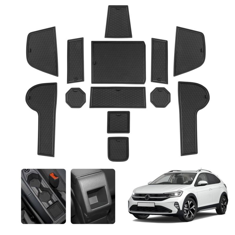 LUWU Auto rutschfeste Gummimatten für VW Taigo/Nivus 2021-2024 2025 Mittelkonsole Antirutschmatten Anti-Staub Becherhalter Gummi Matte für Türnaht Taigo 2023 Innenraum Zubehör (Schwarz) von LUWU