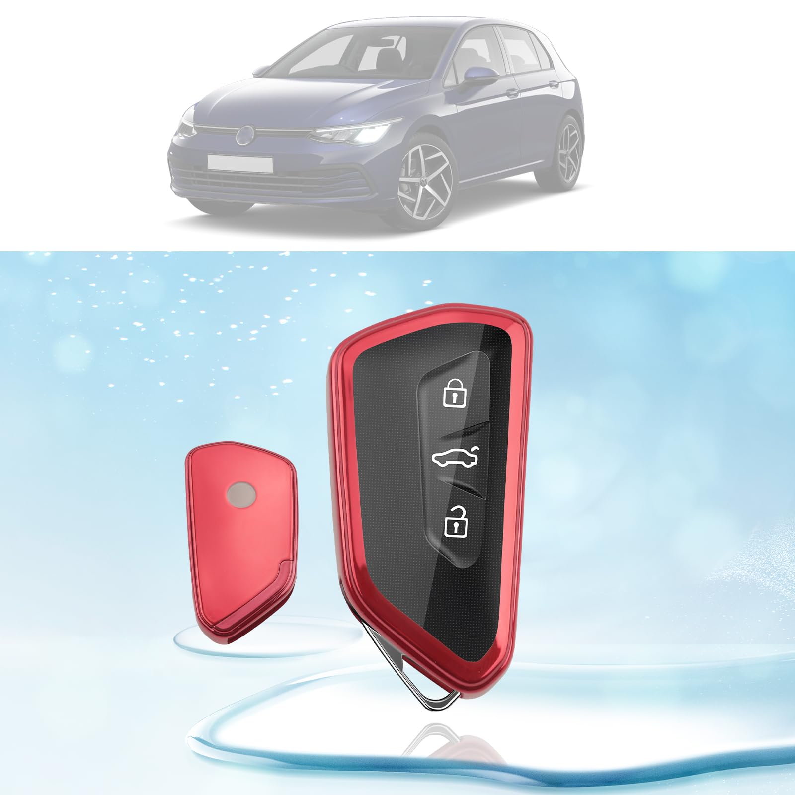 LUWU Autoschlüssel Hülle für VW Golf 8 / Seat Leon Ateca Tarraco / Skoda Octavia Enyaq / ID.3 ID.4 Multivan T7 / Cupra Formentor Born 2020-2024 2025 TPU Silikon 3-Tasten Autoschlüssel Fob Hülle (Rot) von LUWU