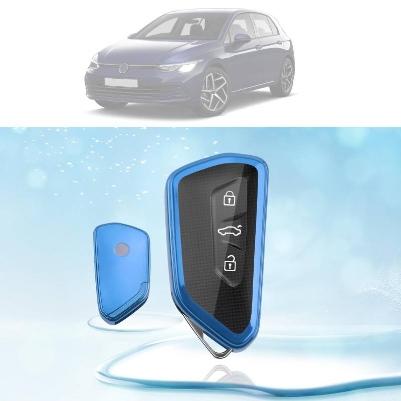 LUWU Autoschlüssel Hülle für VW Golf 8 / Seat Leon Ateca Tarraco / Skoda Octavia Enyaq / ID.3 ID.4 Multivan T7 /Cupra Formentor Born 2020-2024 2025 TPU Silikon 3-Tasten Autoschlüssel Fob Hülle (Blau) von LUWU