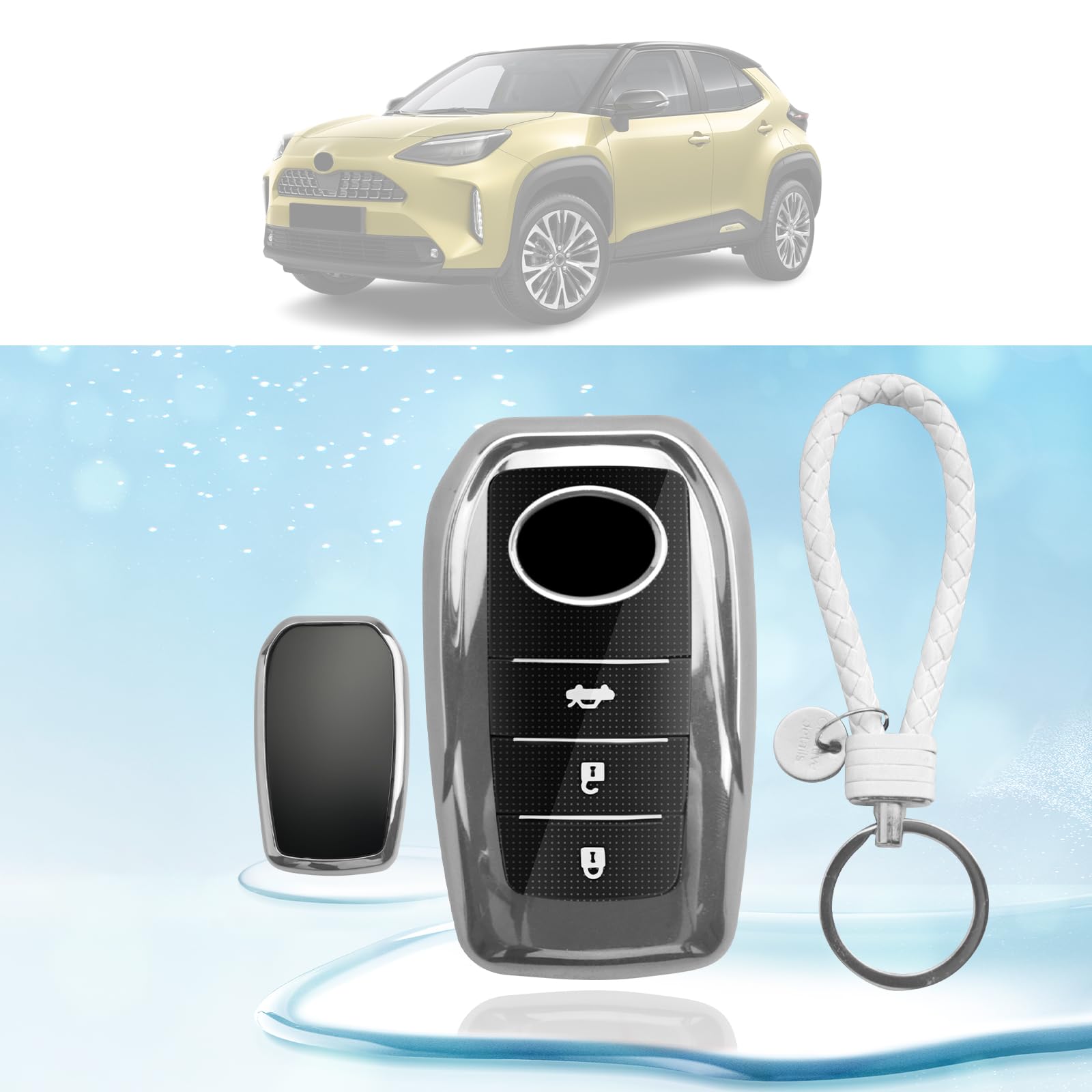 LUWU Autoschlüssel Hülle kompatibel mit Toyota C-HR 2024 / Yaris 2020–2024 TPU Schlüsselhülle mit Schlüsselanhänger Yaris Cross Autoschlüssel-Schutzhülle CHR 2024 Zubehör (Silber) LUWU Autoschlüssel Hülle kompatibel mit Toyota C-HR 2024 / Yaris 2020–2024 TPU Schlüsselhülle mit Schlüsselanhänger Yaris Cross Autoschlüssel-Schutzhülle CHR 2024 Zubehör (Silber) von LUWU