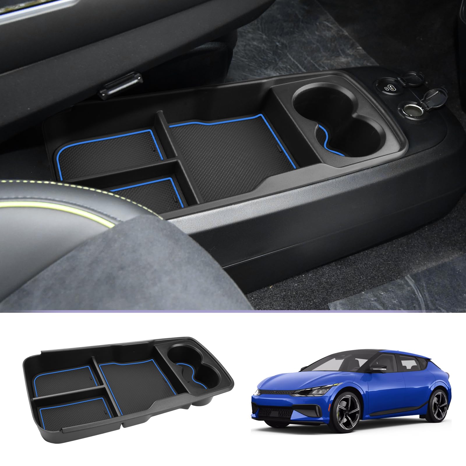 LUWU Compatible with K-ia EV6 2021-2024 2025 Mittelkonsole Organizer Ablagefach EV6 2023 Aufbewahrungsbox mit Getränkehalter Unterer Mittelkonsole Organizer Ablagefach Kia EV6 Zubehör (Balu) von LUWU