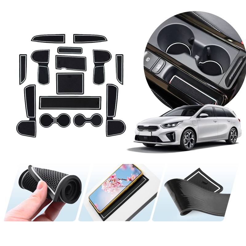 LUWU Kompatibel mit Kia Ceed/Proceed/XCeed GT 2018-2024 Antirutschmatten (Automatikgetriebe) Antirutschmatten Mittelkonsole Getränkehaltermatt Türschlitzmatte Kia Ceed XCeed Zubehör (Weiß) von LUWU
