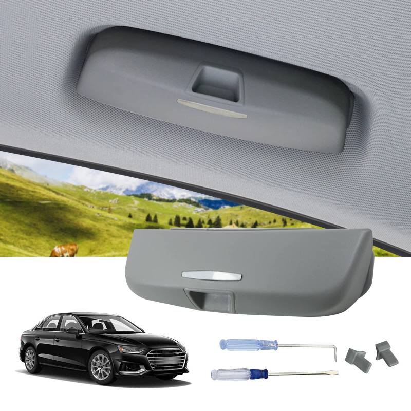 LUWU Kompatibel mit Audi A3 8V A4 B8 B9 A5 A6 C7 C8 Q3 8U Q5 Q7 S3 S4 S5 Auto Sonnenbrillenhalter Auto Brillenhalter Q3 8U F3 Q5 8R FY Q7 Brillen Aufbewahrungsbox Innenraum Zubehör (Grau) von LUWU