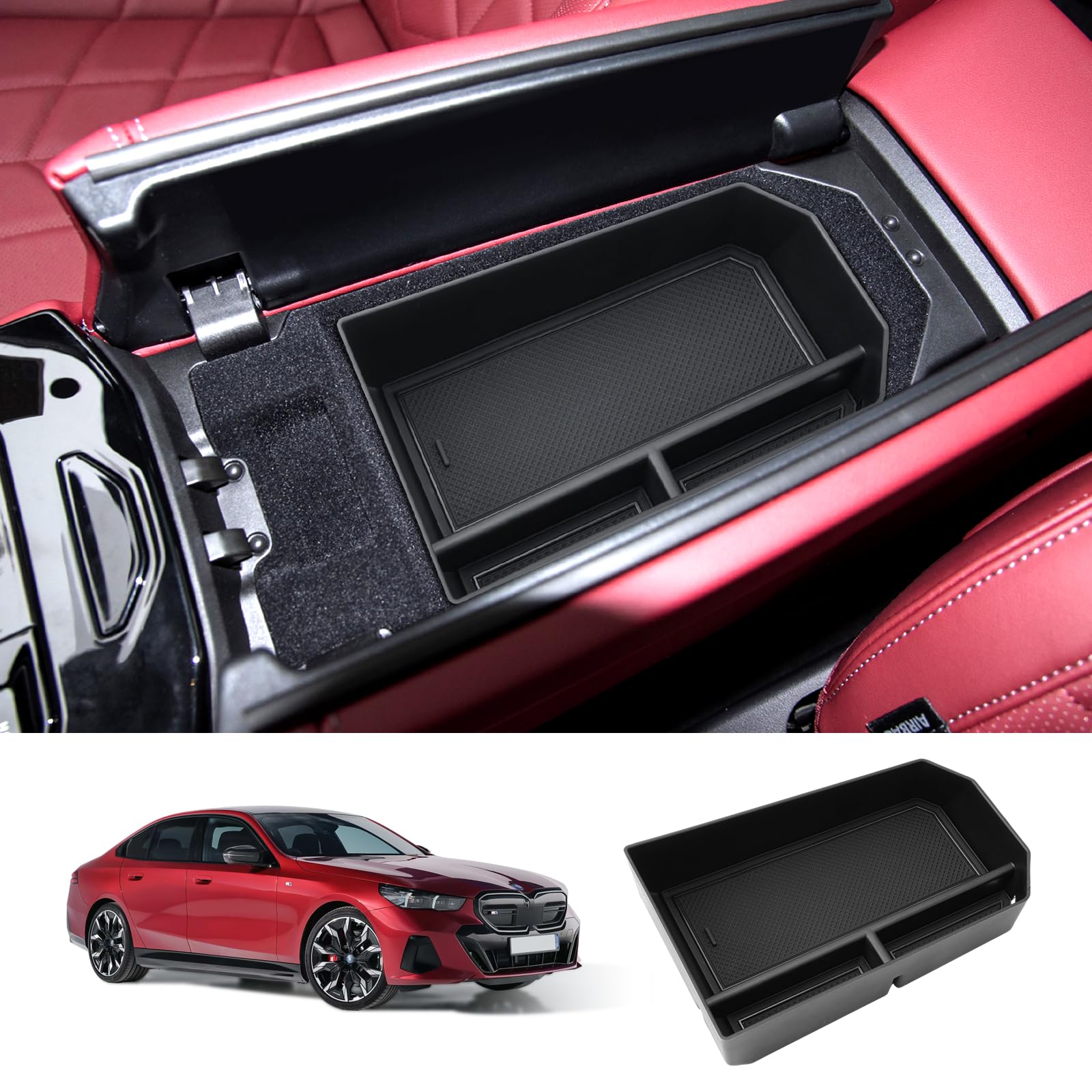 LUWU Kompatibel mit BMW 5er G60 i5 2023 2024 Mittelkonsole Armlehnen Aufbewahrungsbox Handschuhfach Organizer Auto 5er G60 i5 Zubehör Tuning mit Rutschfester Matte von LUWU