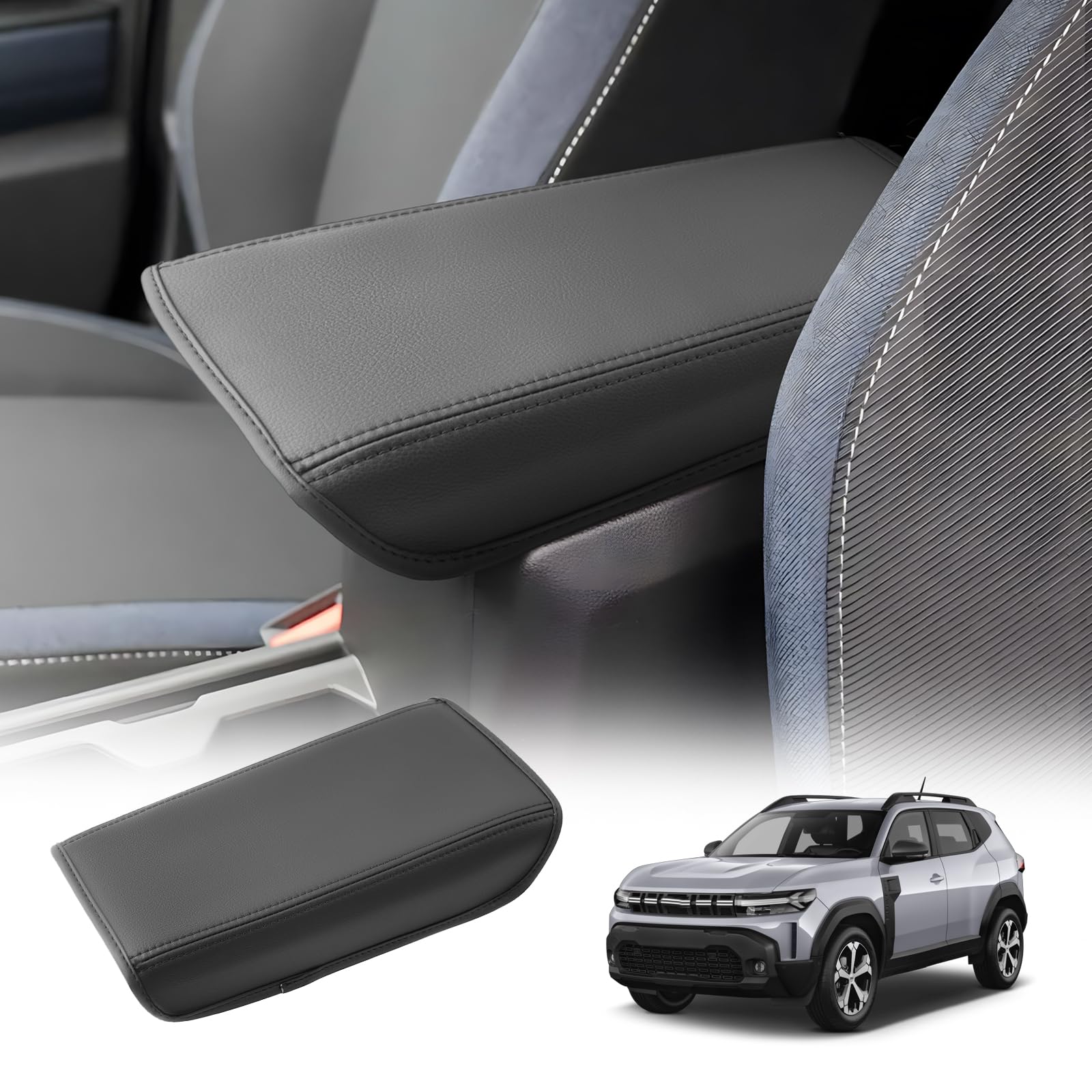LUWU Kompatibel mit Dacia Duster 3 2024 2025 (Modelle mit Armlehnen) Mittelkonsole Armlehnen Leder Auto Schutz Abdeckung Innenzubehör Dacia Duster 3 Zubehör (Dünn) von LUWU