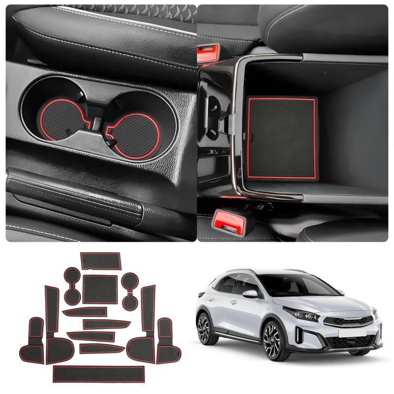 LUWU Kompatibel mit Kia Ceed/Proceed/XCeed GT 2018-2024(Schaltgetriebe) Antirutschmatten Gummimatten Mittelkonsole Getränkehaltermatt Türschlitzmatte Aufbewahrungsbox Rutschfestermatte (Rot) von LUWU