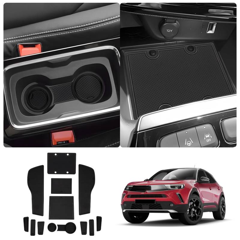 LUWU Kompatibel mit Opel/Vauxhall Mokka B Mokka-e 2021-2024 2025 Gummimatten Mokka e Mittelkonsole Anti-Staub Becherhalter Türnaht Automatten Innenraum Zubehör (Schwarz) von LUWU