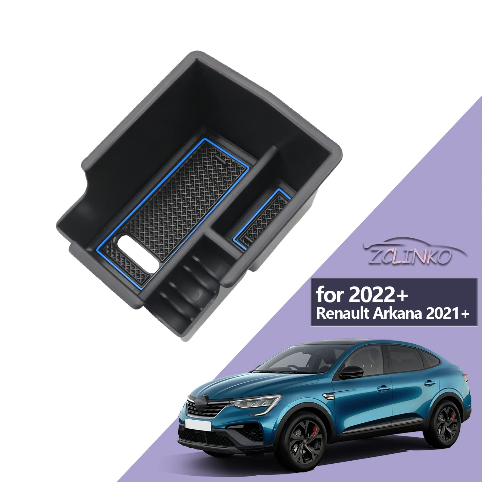 LUWU Kompatibel mit Renault Arkana 2021 2022 Auto Mittelkonsole Armlehnen Aufbewahrungsbox Handschuhfach Organizer für Zubehör mit Rutschfester Matte (Blau) von LUWU