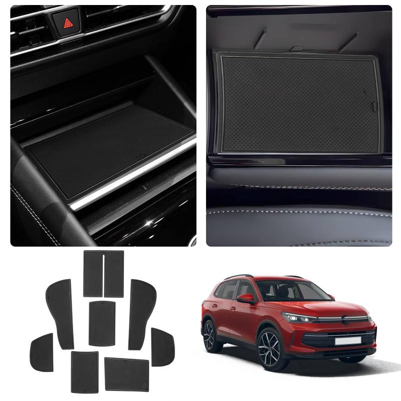 LUWU Kompatibel mit VW Tiguan 3 2024 2025 Antirutschmatten Gummimatten Mittelkonsole Antirutschmatten Getränkehalter Matt Matte Aufbewahrungsbox rutschfeste Matte Tiguan 3 Zubehör (Schwarz) von LUWU