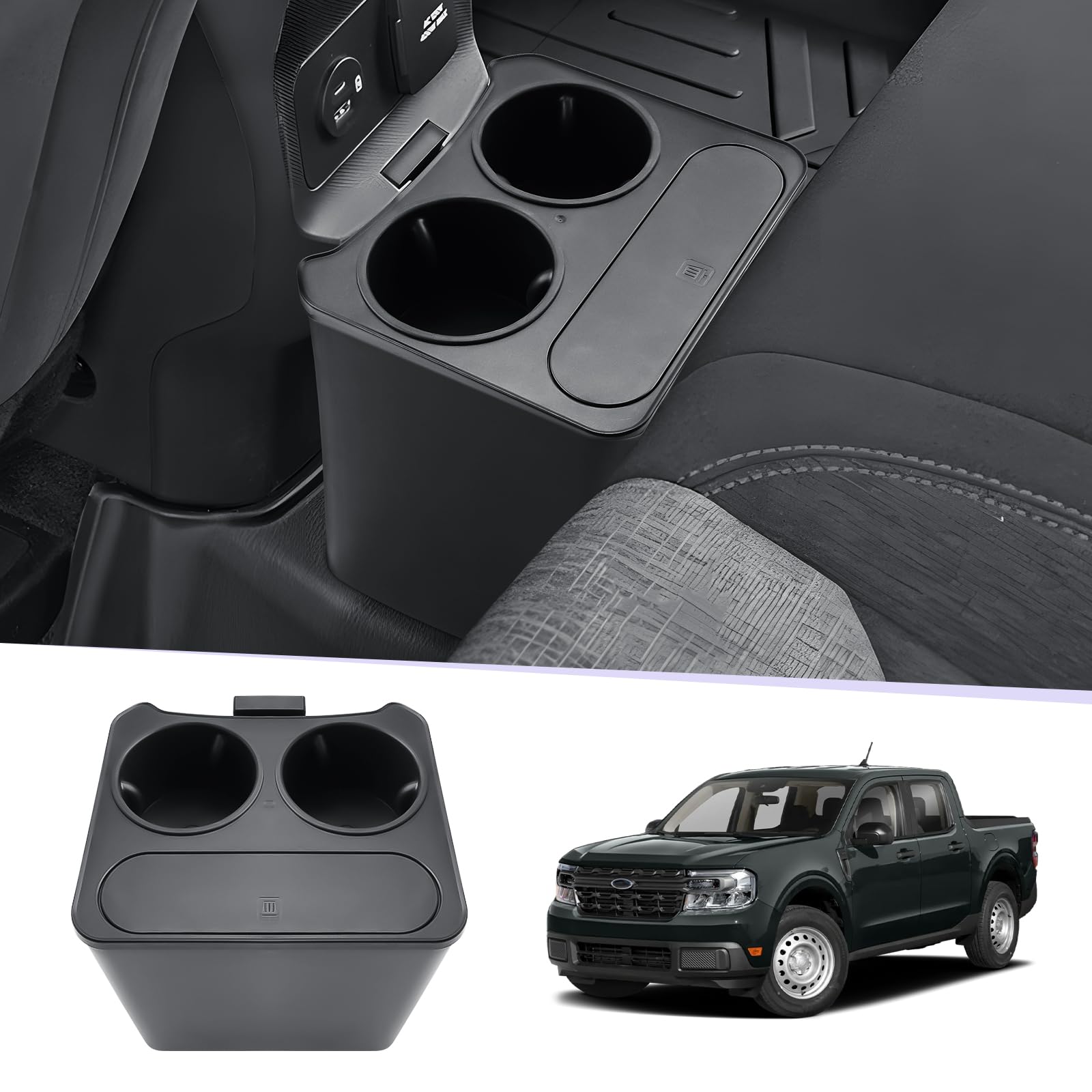 LUWU Mülleimer mit Getränkehalter für Ford Maverick 2022-2025, Schwarz, ABS-Material, 3x12x37,8 cm, Zubehör für Maverick Truck Pickup von LUWU