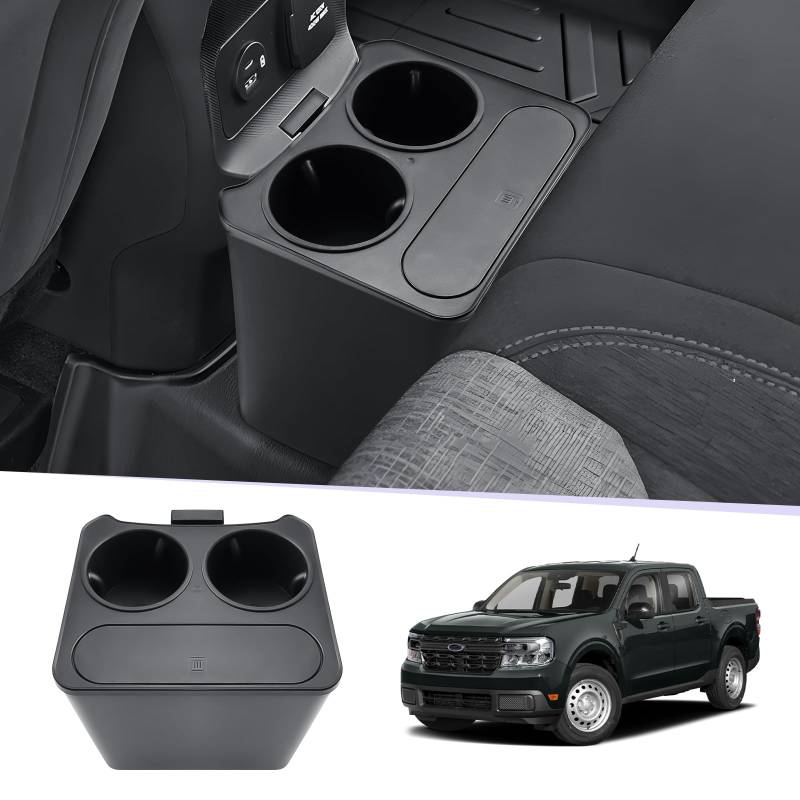 LUWU Mülleimer mit Getränkehalter für Ford Maverick 2022-2025, Schwarz, ABS-Material, 3x12x37,8 cm, Zubehör für Maverick Truck Pickup von LUWU