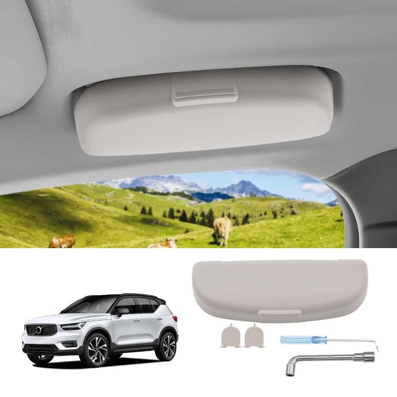LUWU Sonnenbrillenhalter Box für Volv0 XC60 S60 V60 XC90 V90 S90 XC40 C40 2018-2024 Brillenaufbewahrungskoffer Volv0 M7 M8 Sonnenbrillen-Organizer für Überkopf-Haltegriff-Zubehör (Grau) von LUWU