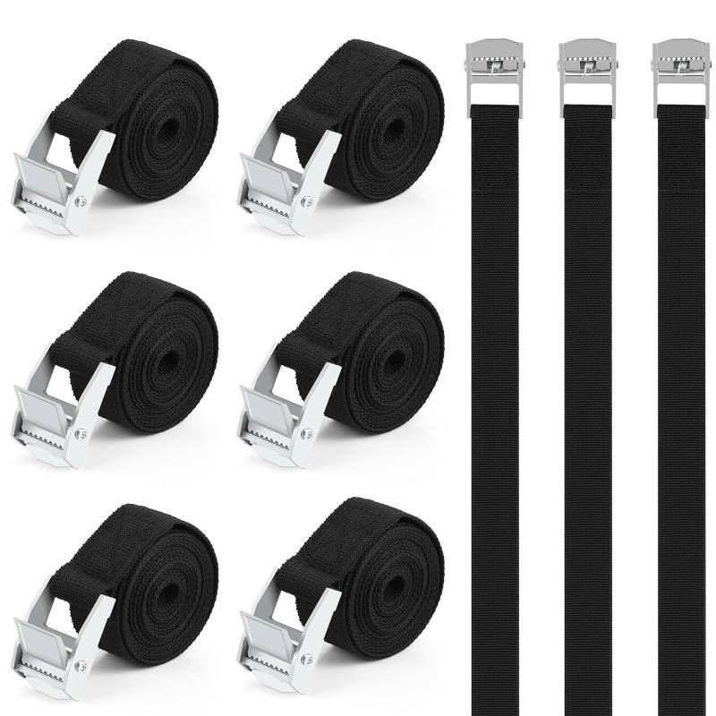 6er Pack Spanngurte, Starke Tragfähigkeit Befestigungsgurte 25mm x 2m, Starker Clipverschluss, Verstellbare Spanngurte für Fahrrad, Auto, Camping, Motorrad von LUXECOVE