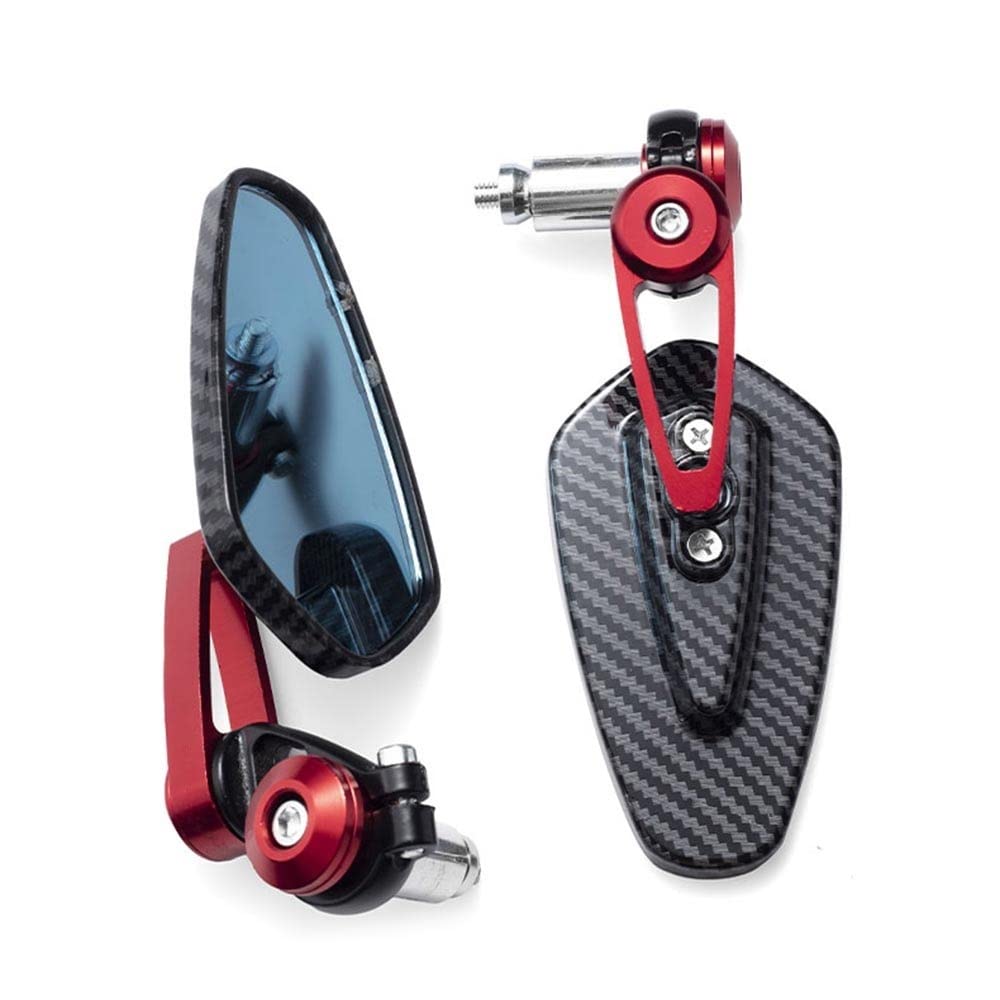 Motorrad Spiegel Motorrad Rückspiegel Carbon Faser Muster Lenker Spiegel Modifizierte Invertiert Rückspiegel Motorrad Zubehör (Color : Red 3) von LUXUNA