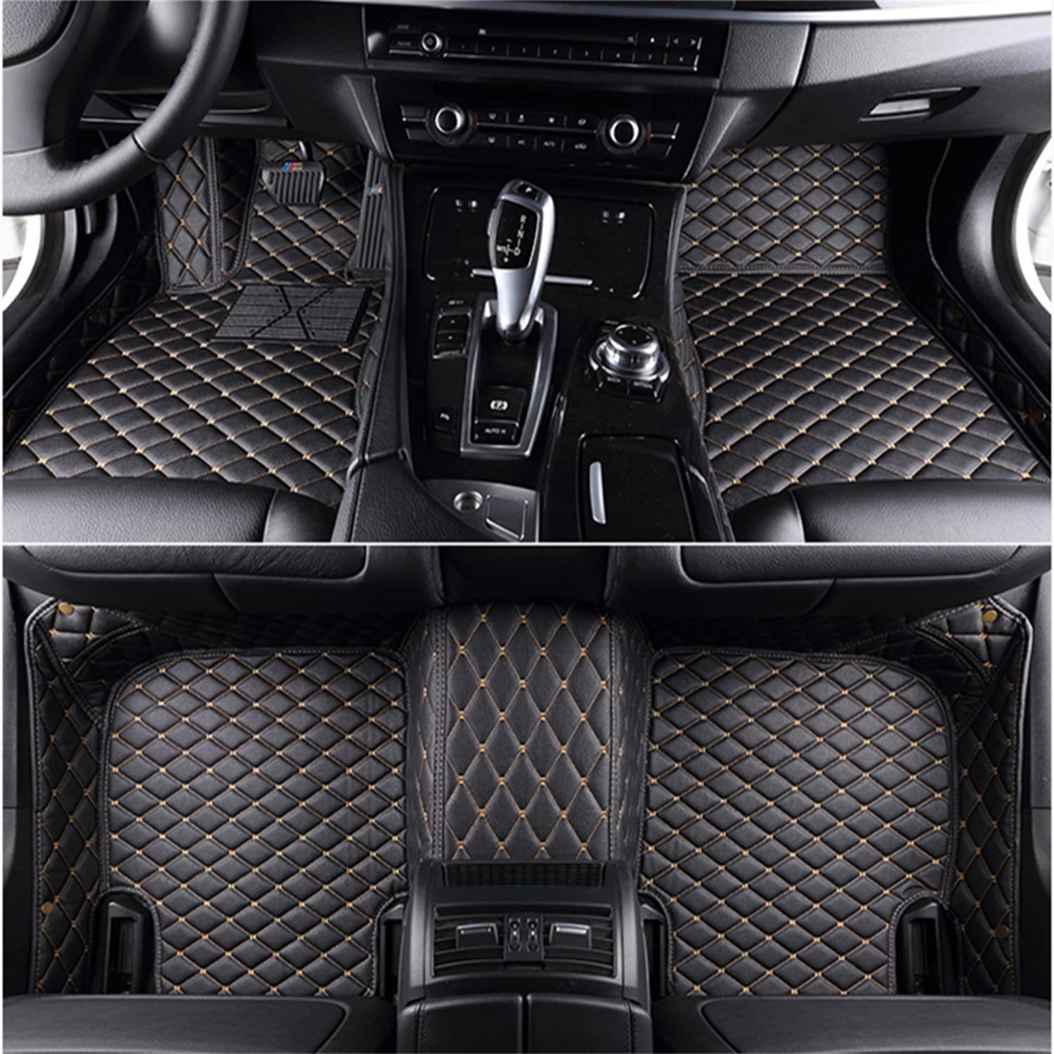 Car Leather Floor Mats Suitable for BMW X7 6 Seats 2019-2023,All-Weather Protection Waterproof Non-Slip Car Accessories,C-Black Beige von LUYAJYI